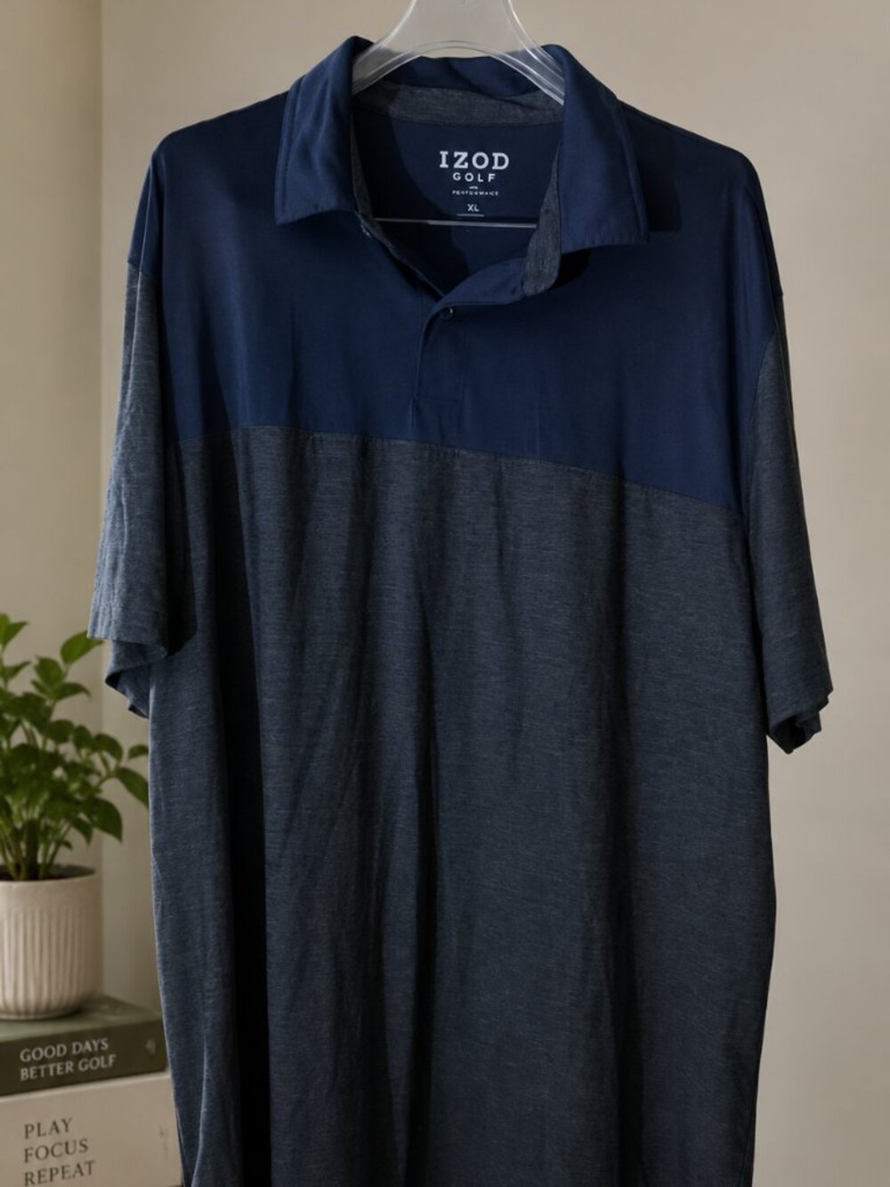 IZOD Golf Performance Stretch Colorblock Polo Shirt Navy Gray Men's XL